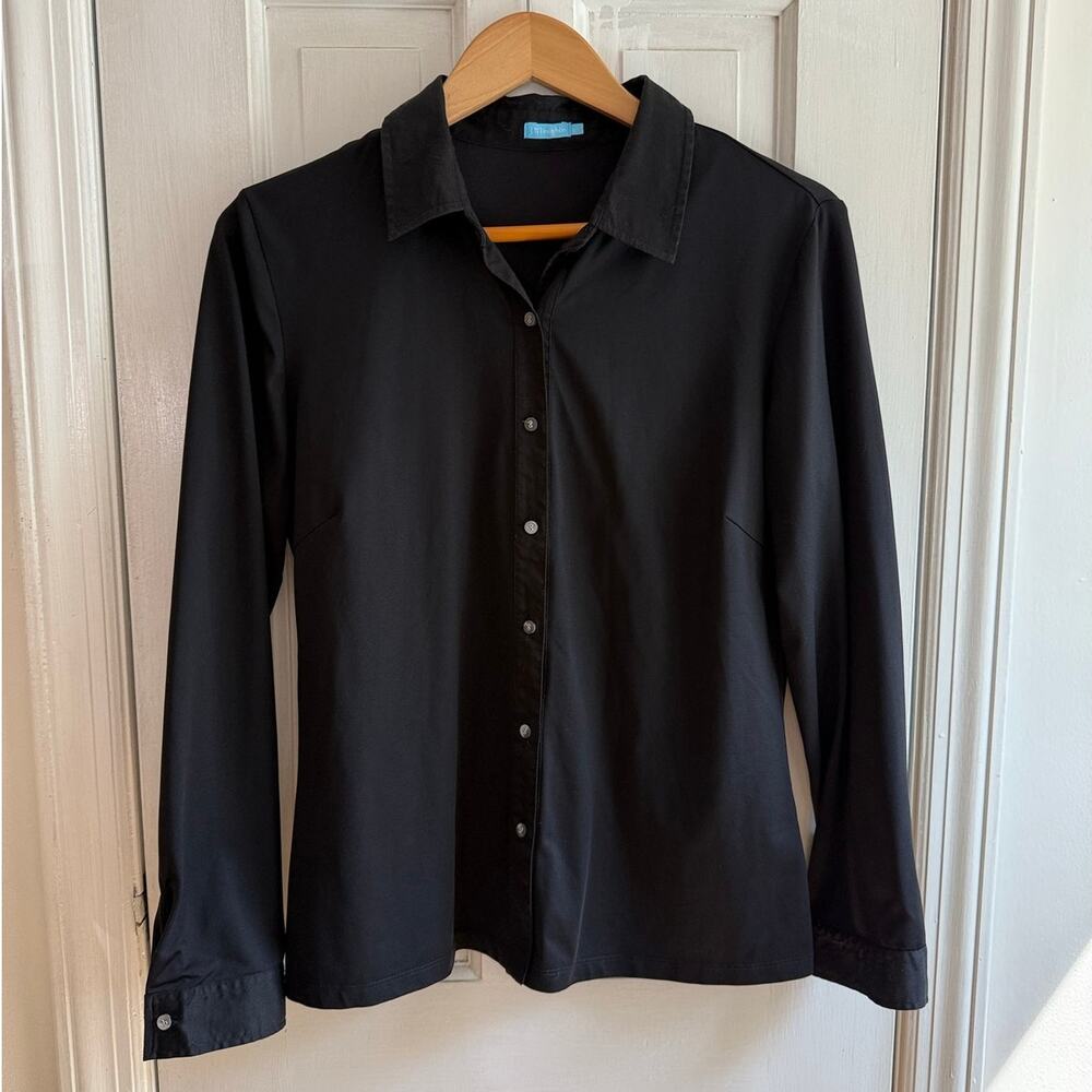 J. McLaughlin Black Button Down Blouse Long Sleeve Stretch Dress Shirt Large